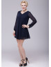 Navy Blue Chiffon Chic Midi Mother Dress 